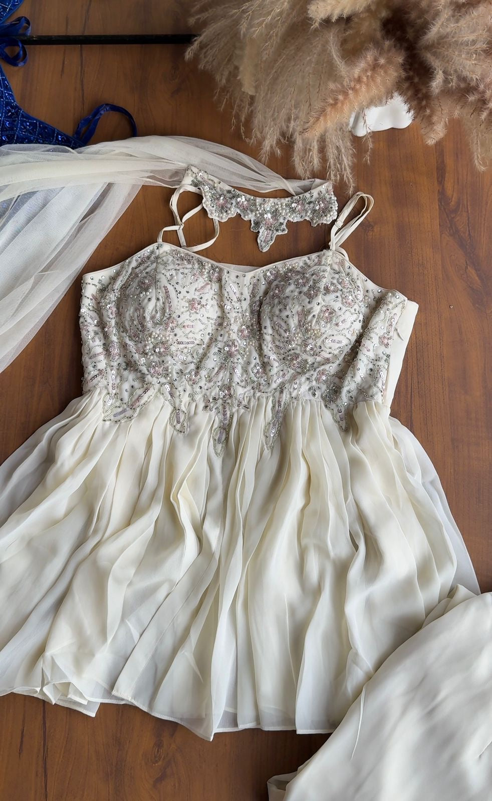 Jenna Handwork Sharara Dress- White