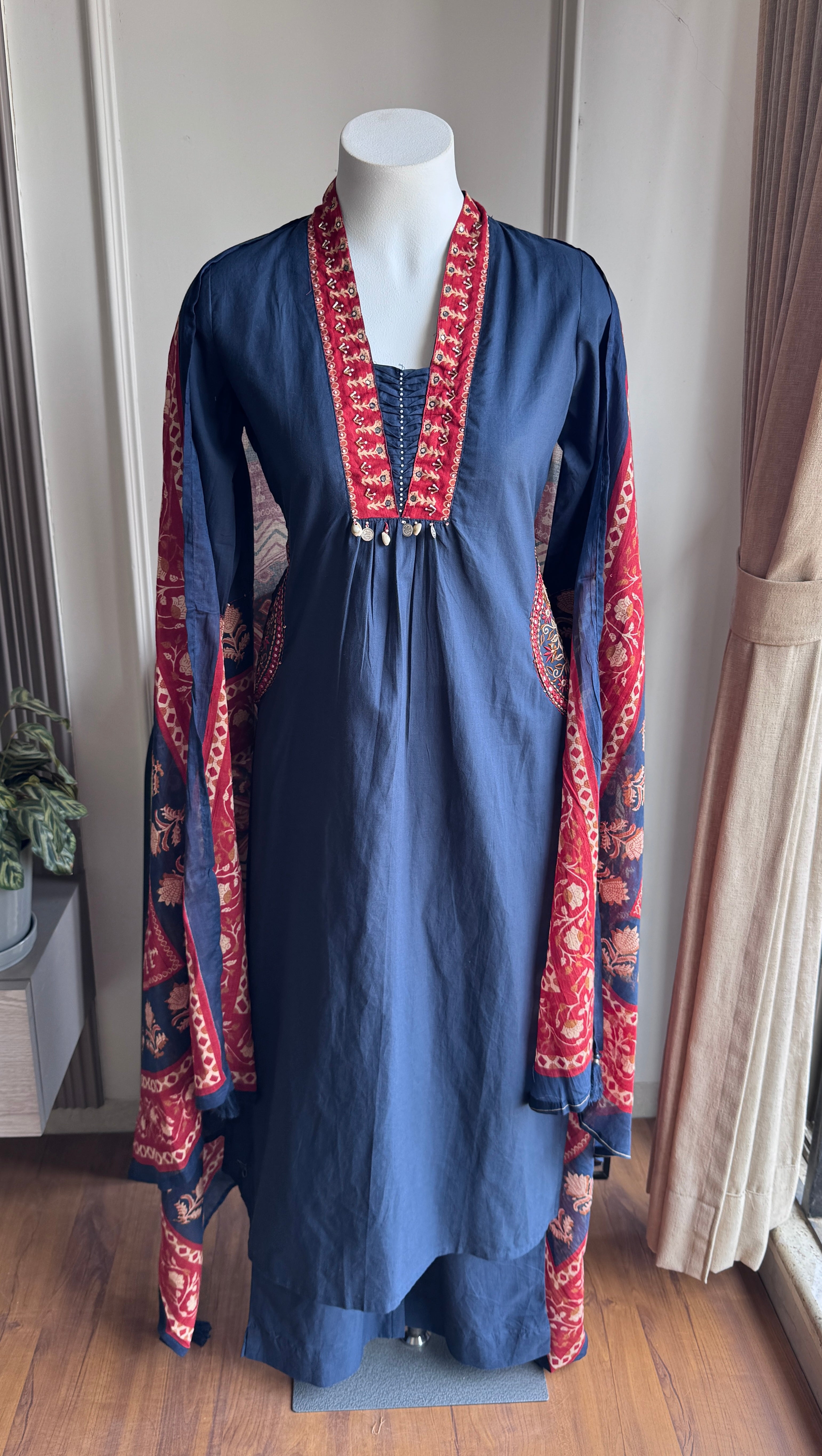 Pamela Embroidery Cotton Dress- Blue