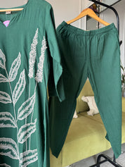 Komal Embroided Cotton Dress- Green