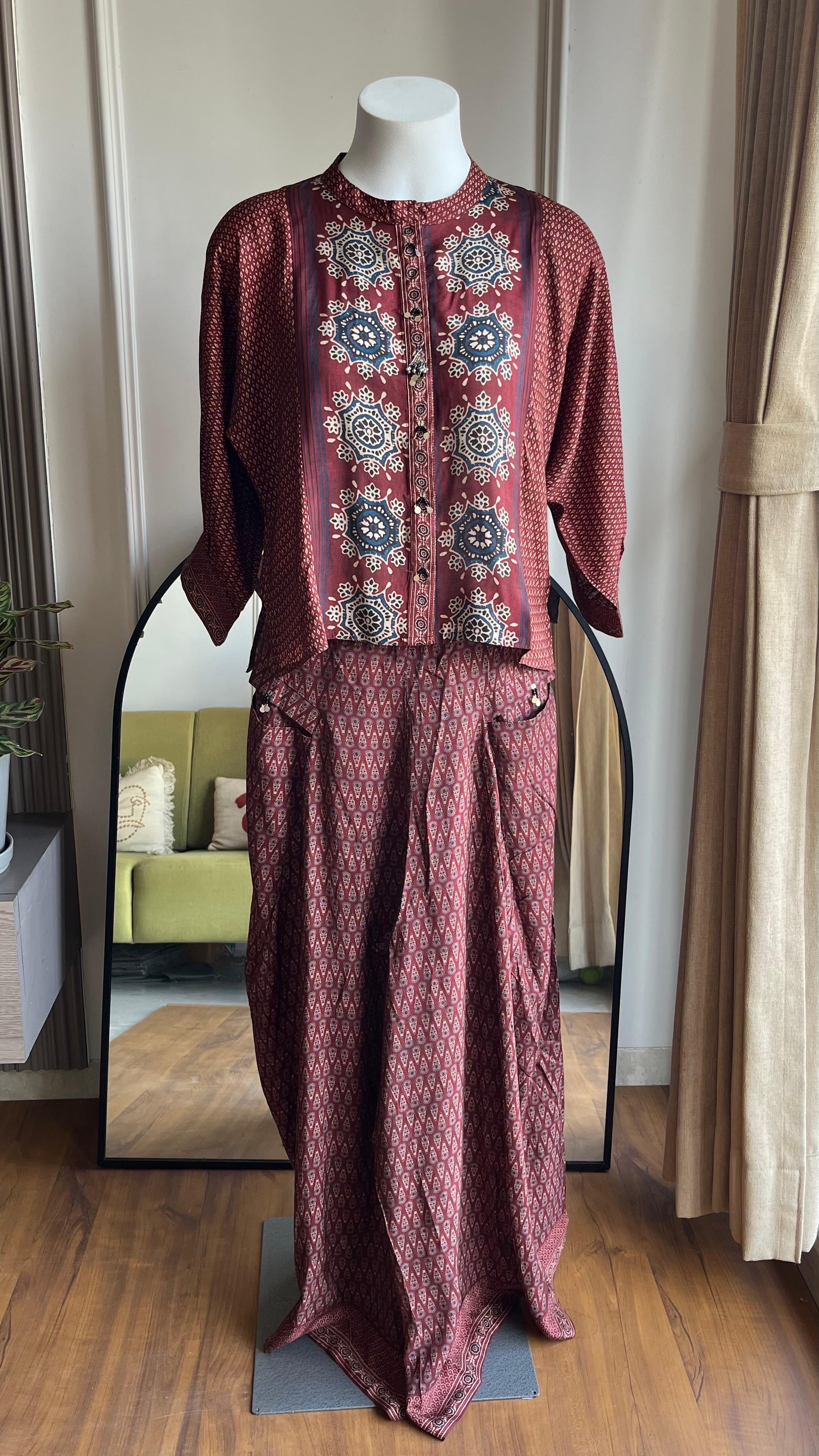 Vanya Ajrakh Print Coord Set- Brown