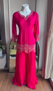 Tanisha Short Kurta Handwork Plazzo - Pink