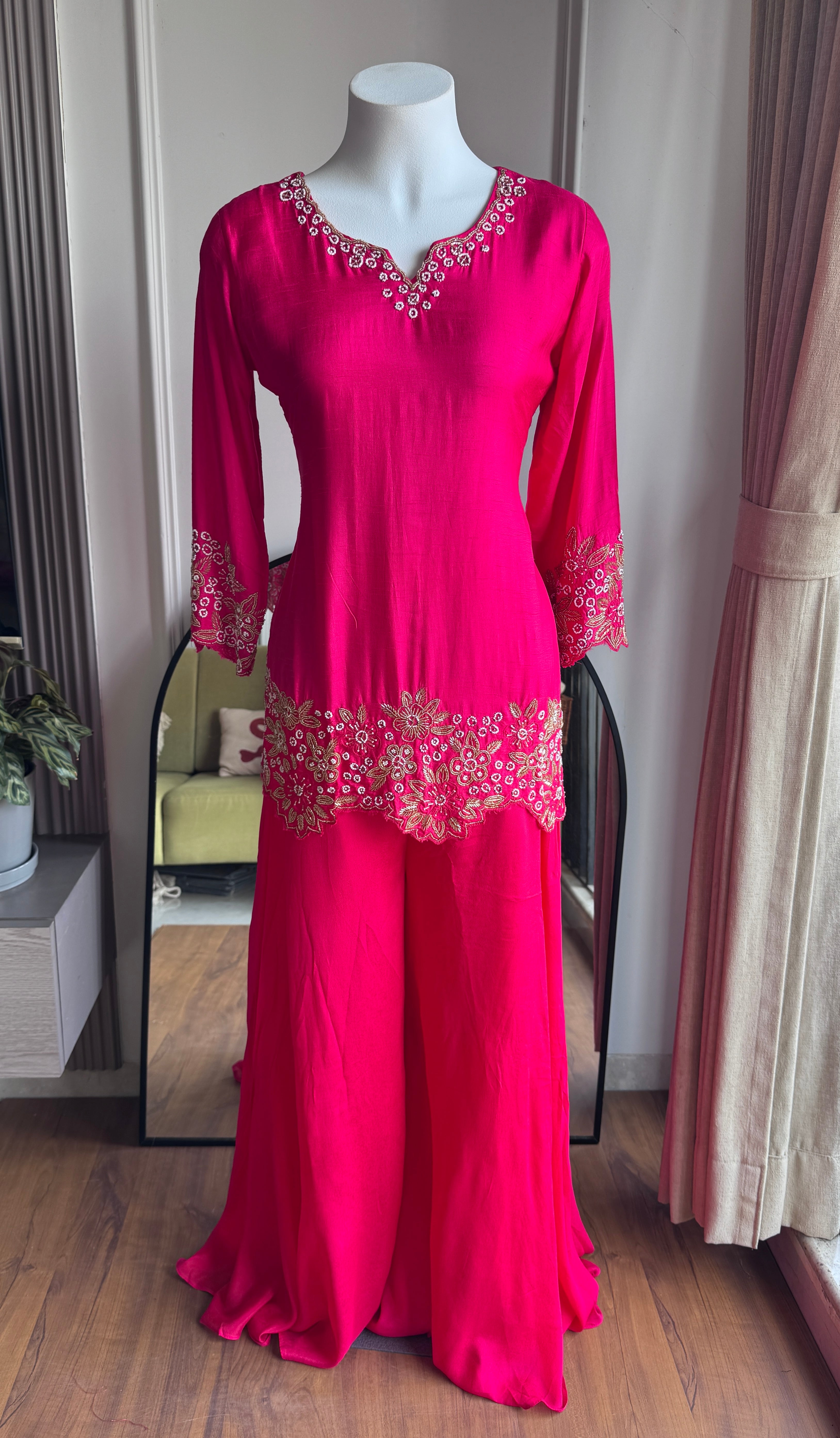 Tanisha Short Kurta Handwork Plazzo - Pink
