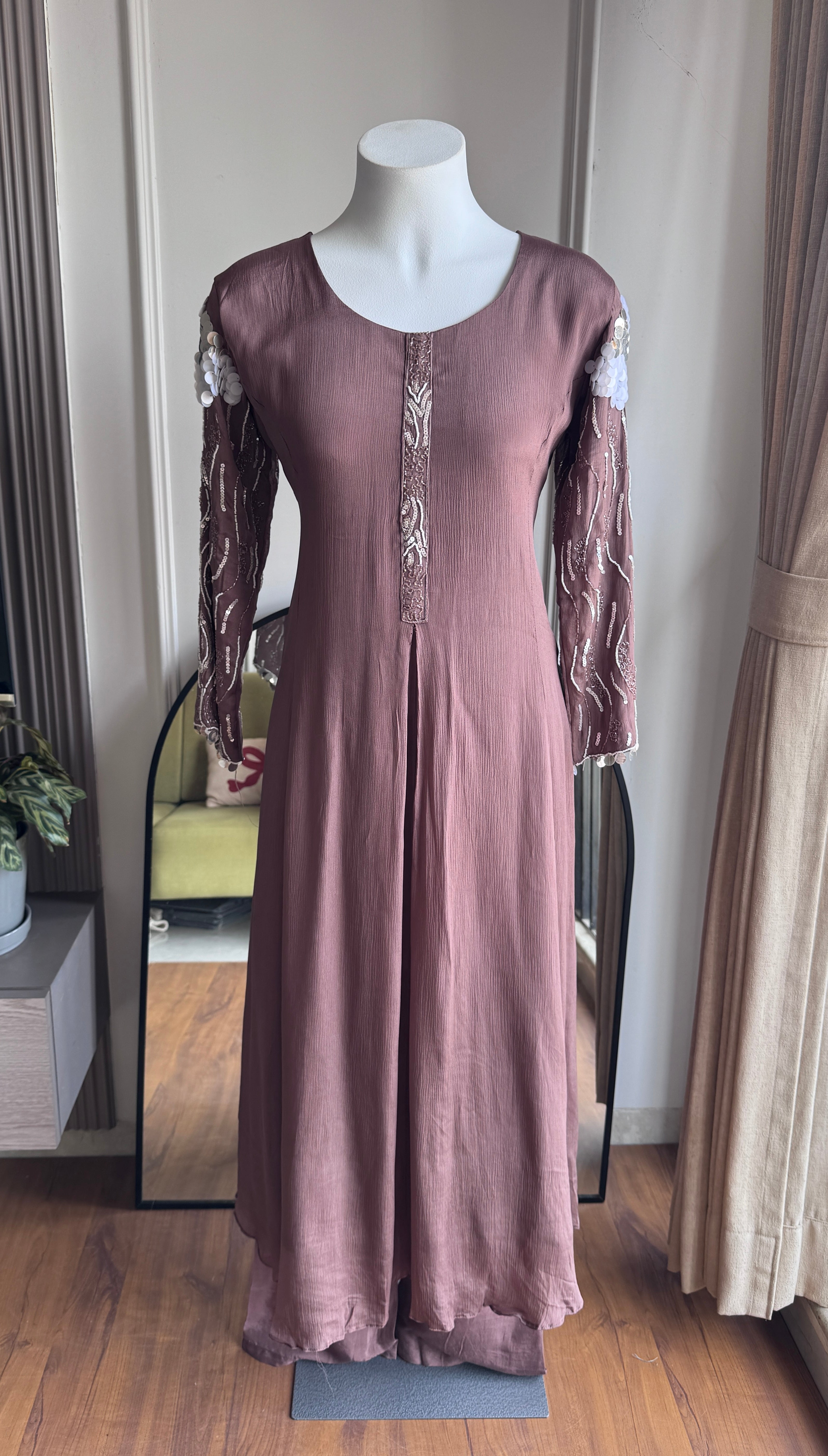 Rida Sequin Shell Work Anarkali  Dress- Coffee Brown