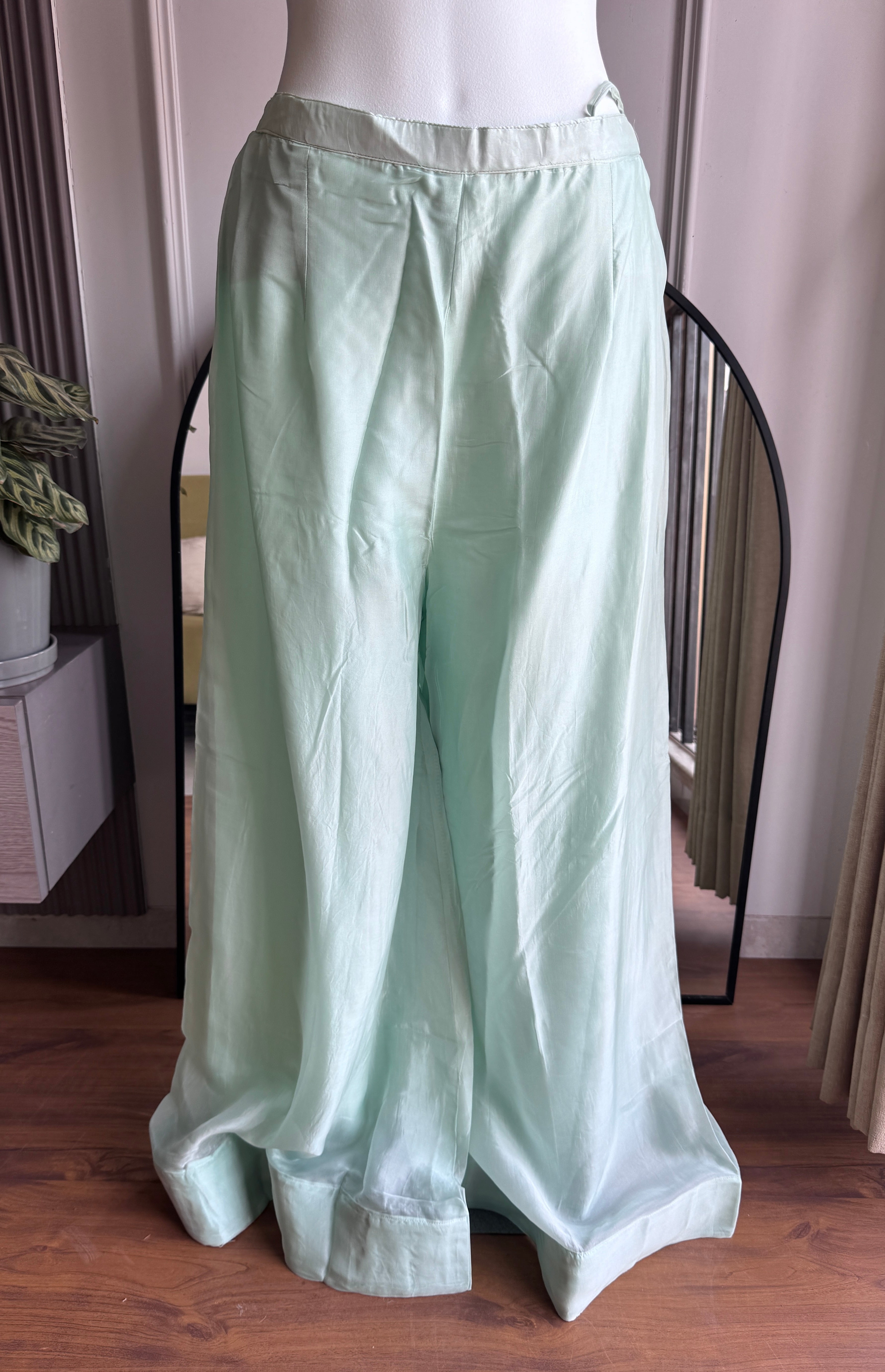 Sandhya Embroided Short Kurta With Farshi Pant Coord Set- Dusty Green (Make to Order)