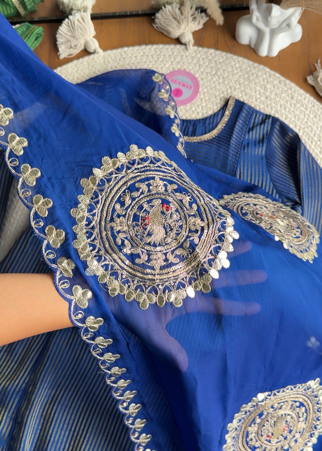 Siddhi Tissue Patchwork Aline Dress- Blue