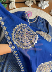 Siddhi Tissue Patchwork Aline Dress- Blue