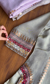 Rashi Handwork Tissue Dress- Silver