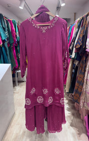 Esha Handwork Short Kurta Sharara Dress-Pink (Make to Order)