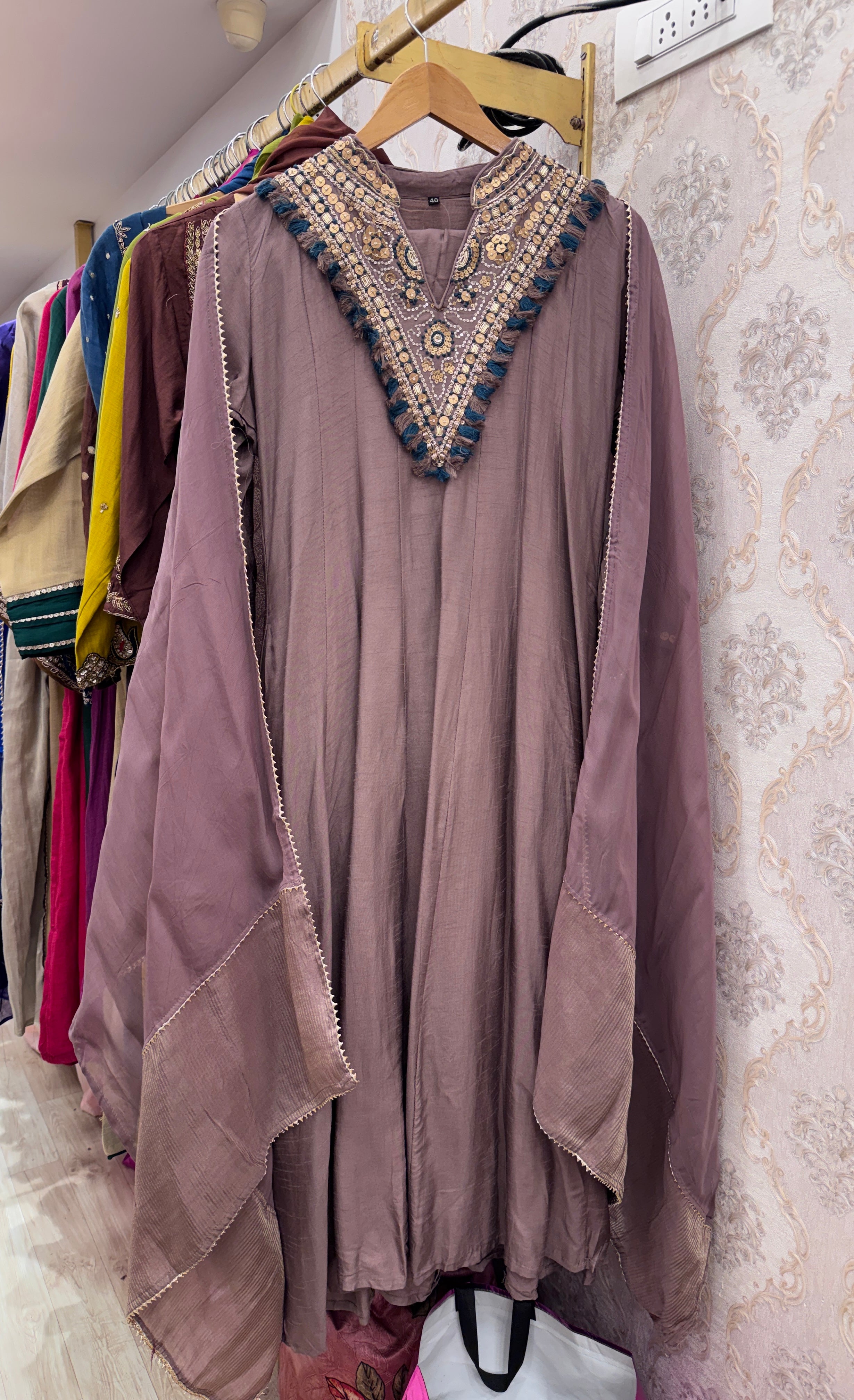 Suhana Mul Chanderi Anarkali - Grey