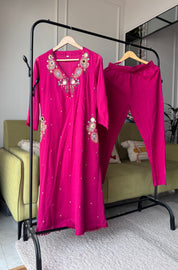 Mannat Pocket Embroided Mul Cotton Dress- Pink