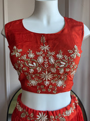 Gargi hand work padded blouse with cancan Lehenga and cover up
