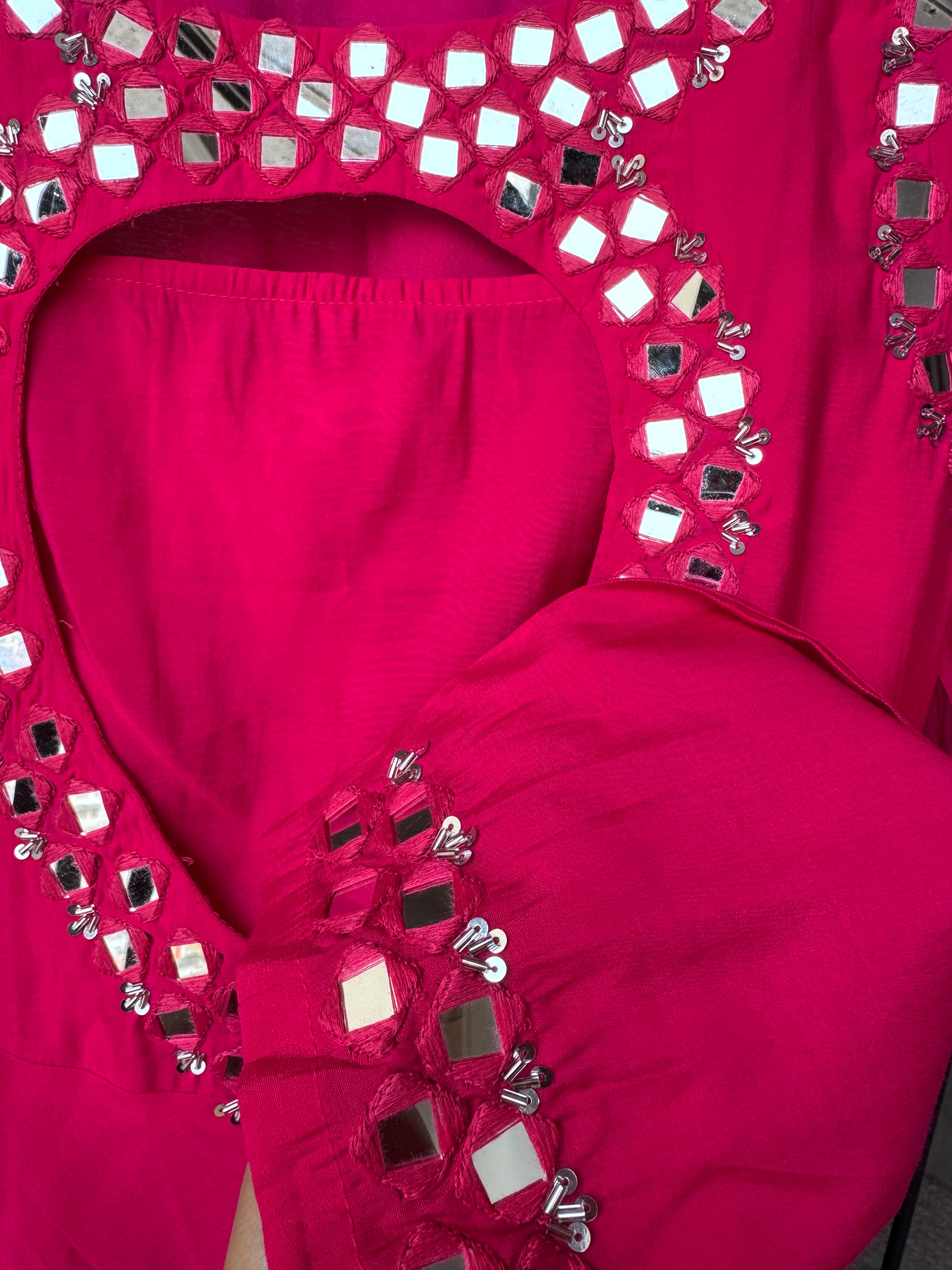 Kainat Muslin Mirror Work Dress- Pink