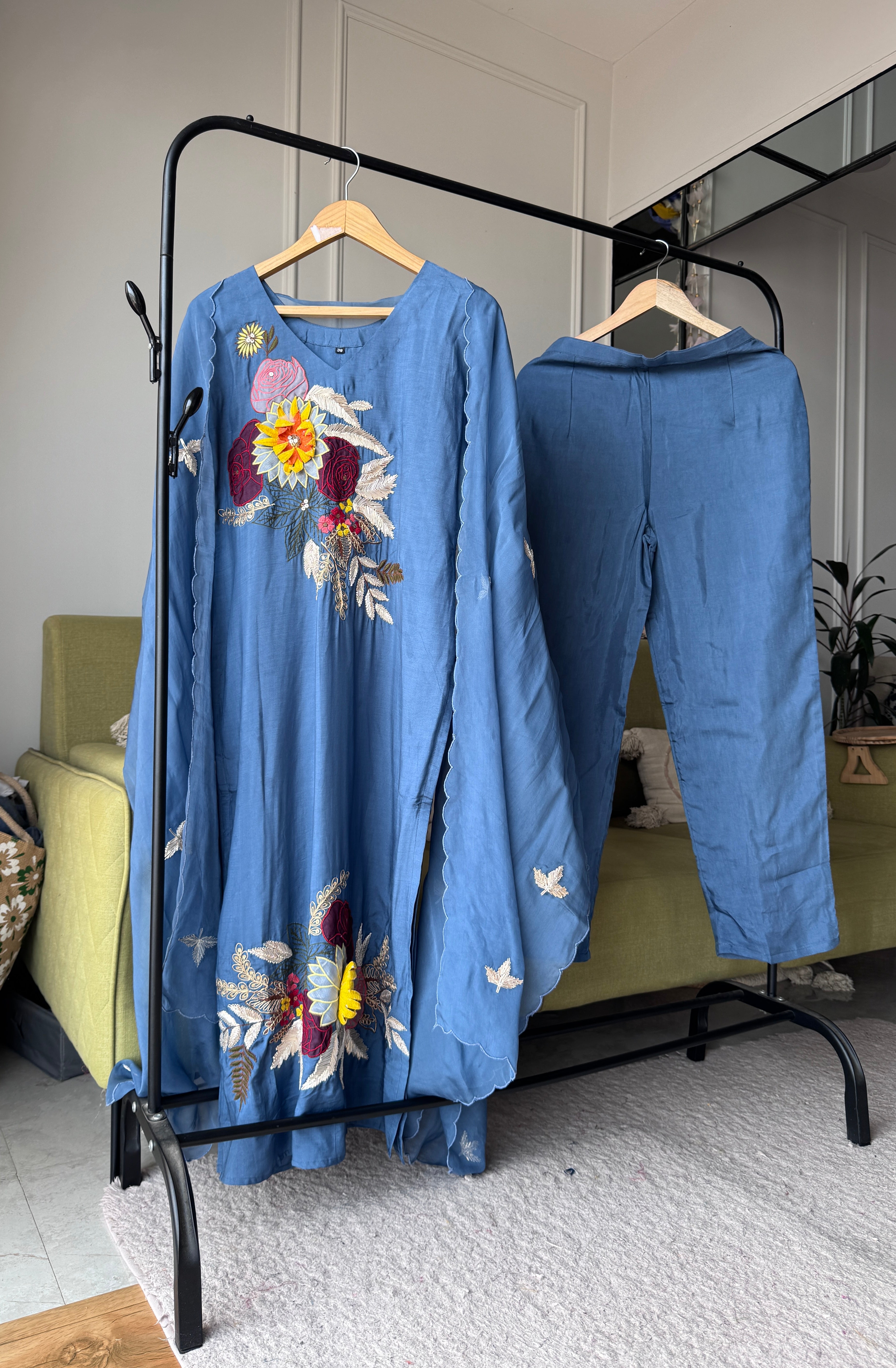 Janvi Embroided Dress- Blue