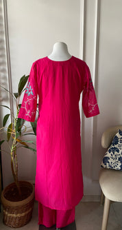 Taniya v neck gotta patti dress- Rani Pink