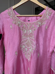 Rajvi Handwork Short Kurta With Plazzo Set- Baby Pink