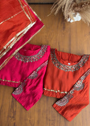 Reshma Handwork Round Neck Dress-Orange