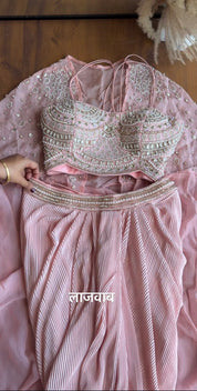 Nayra Handwork Padded Blouse With Skirt And Handwork Cape- Baby Pink