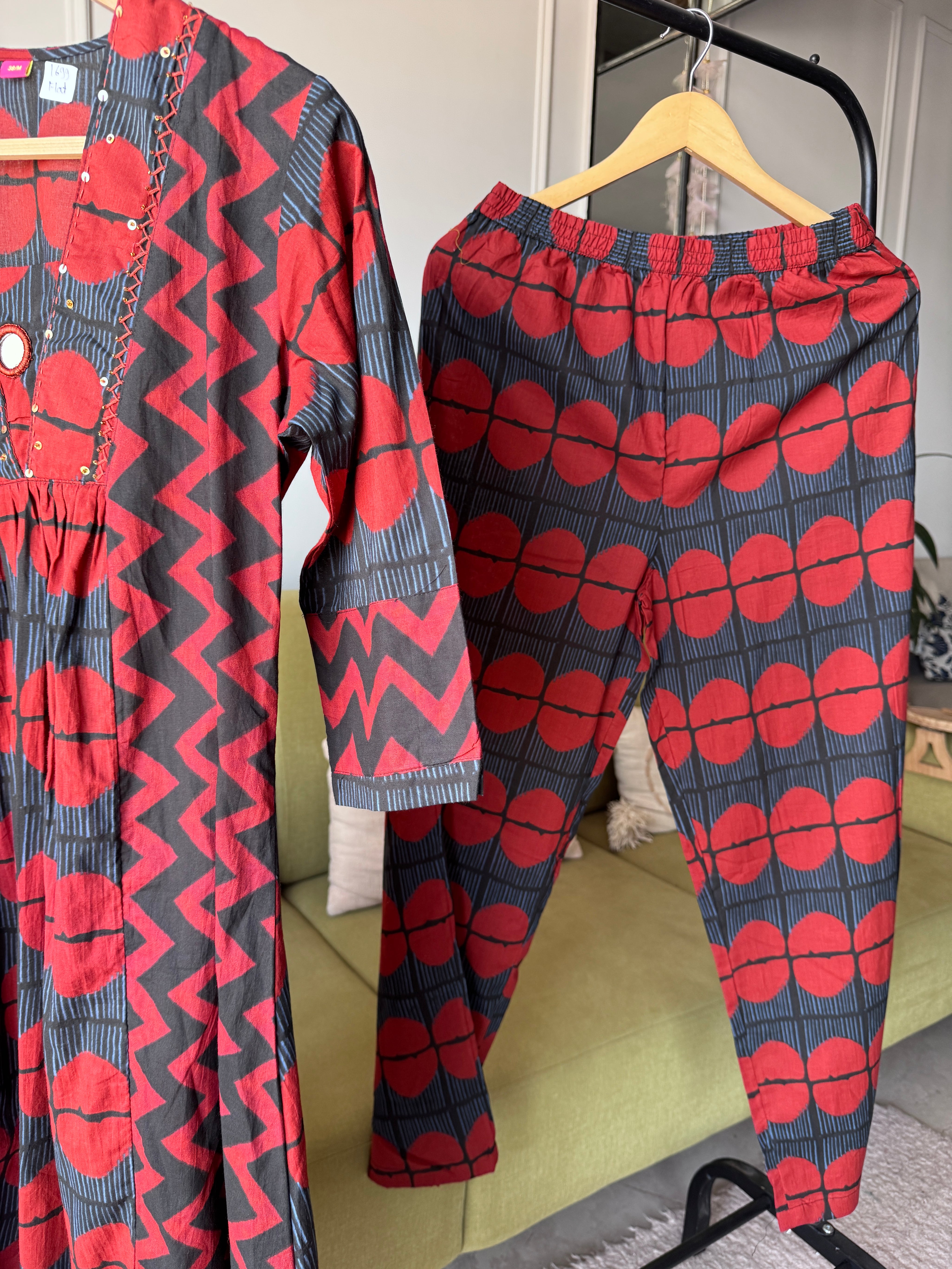Ravina Abstract Cotton Coords  - Red