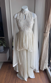 Seema Handwork Halter neck Sharara Dress- White