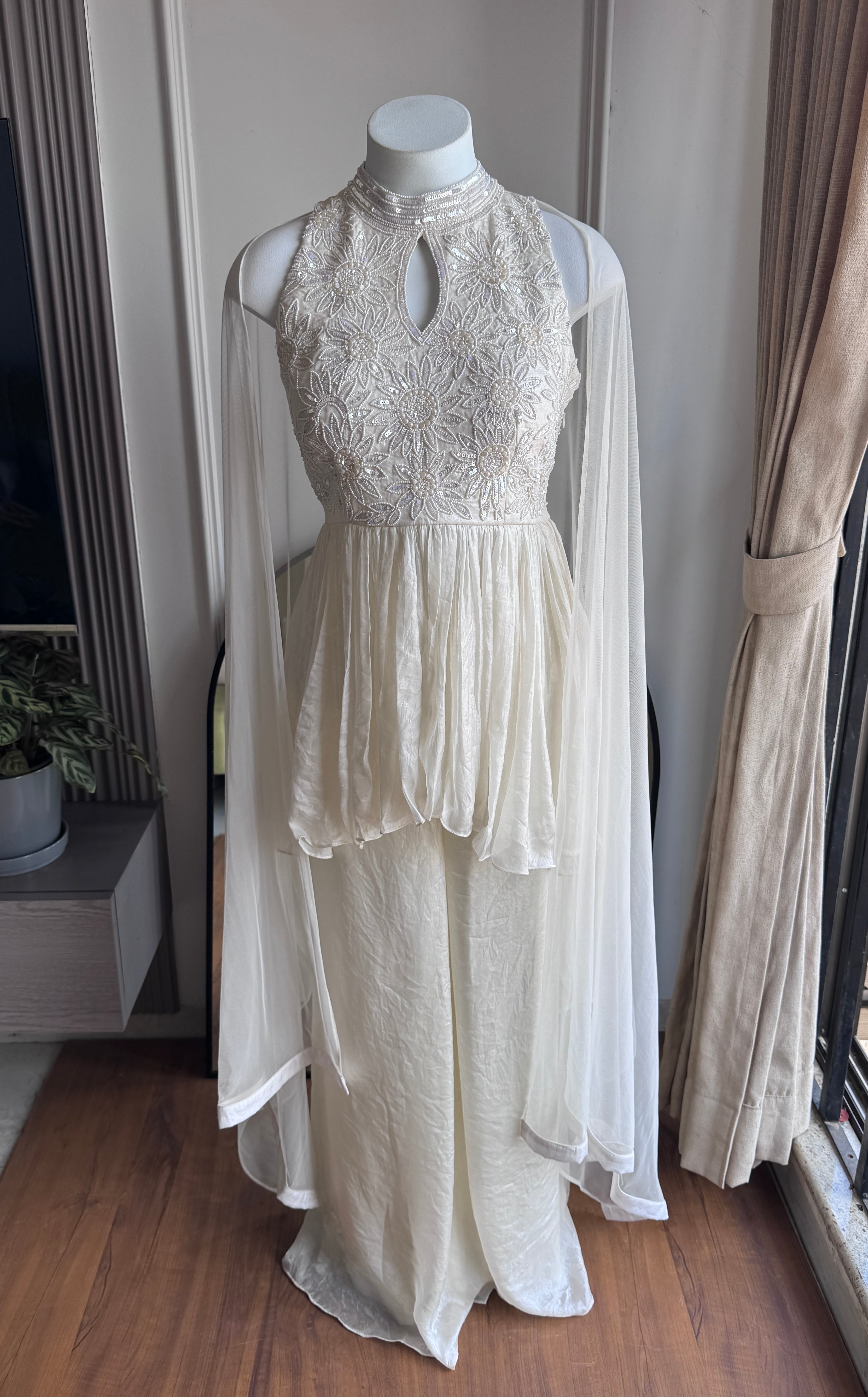 Seema Handwork Halter neck Sharara Dress- White