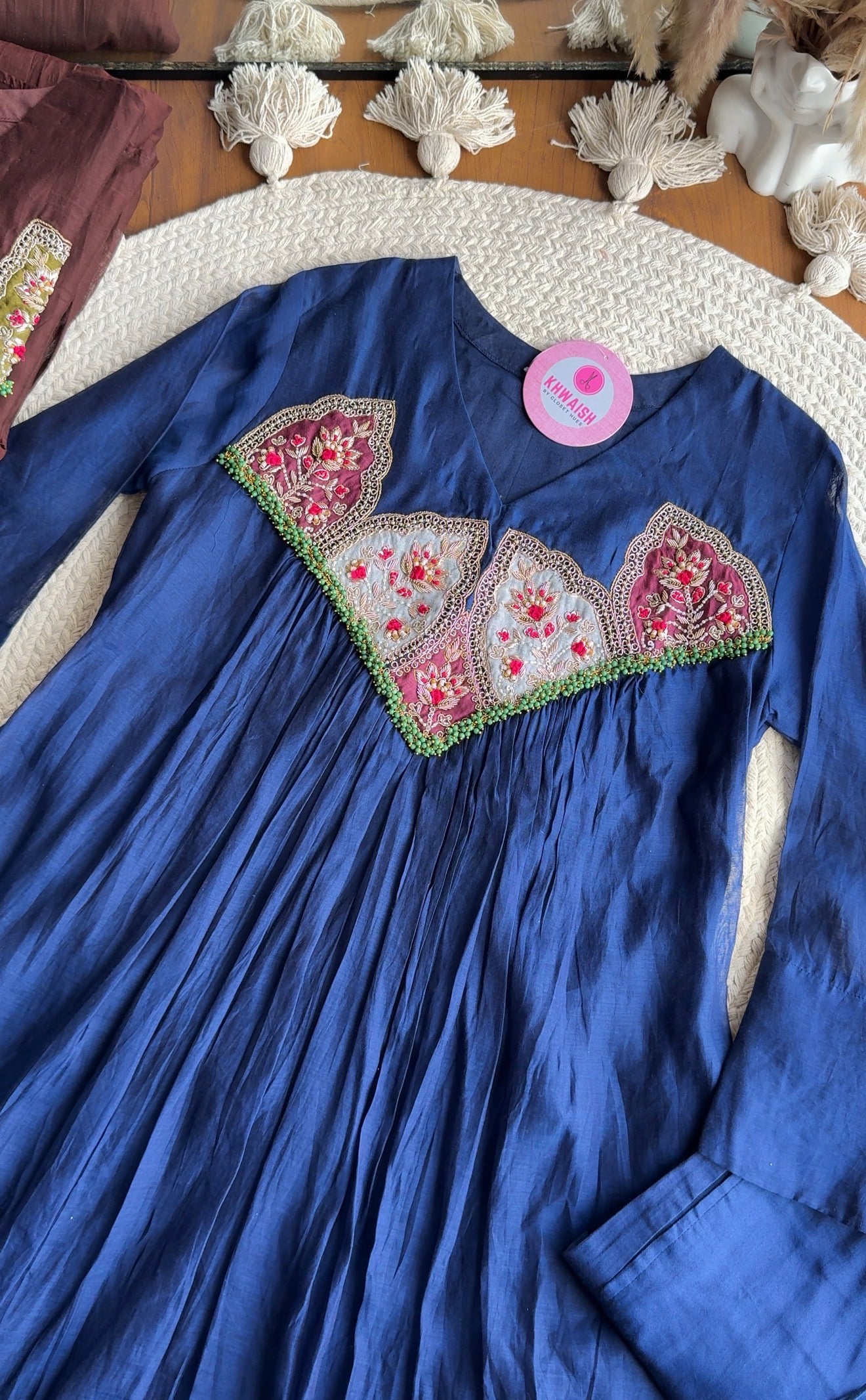 Saloni Hand Work Tassel Mul Chanderi Dress- Blue 💙