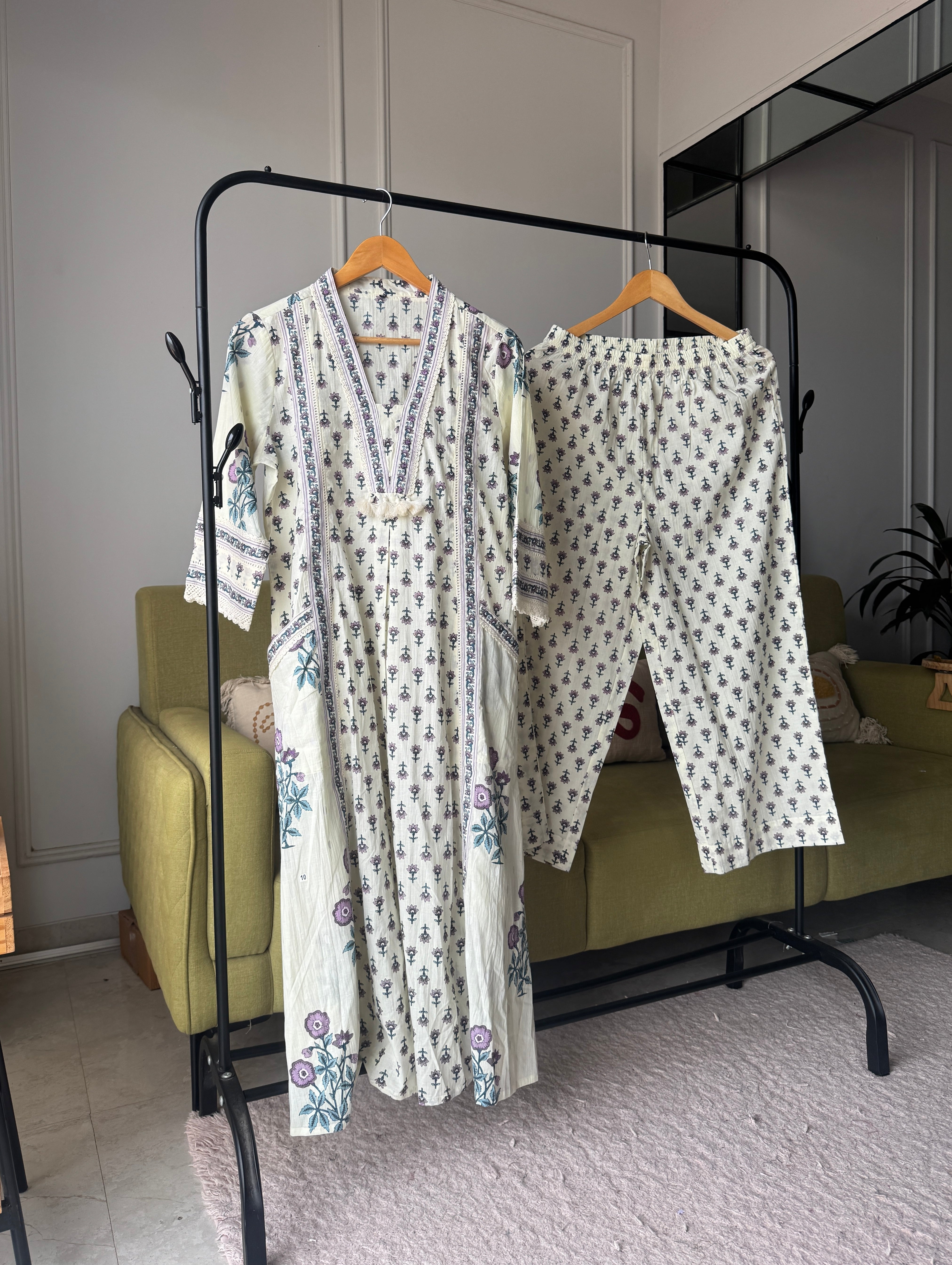 Pihu V Neck Block Printed Aline Mul Cotton Dress