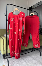 Rasika Embroided Russian Silk Dress-Rust