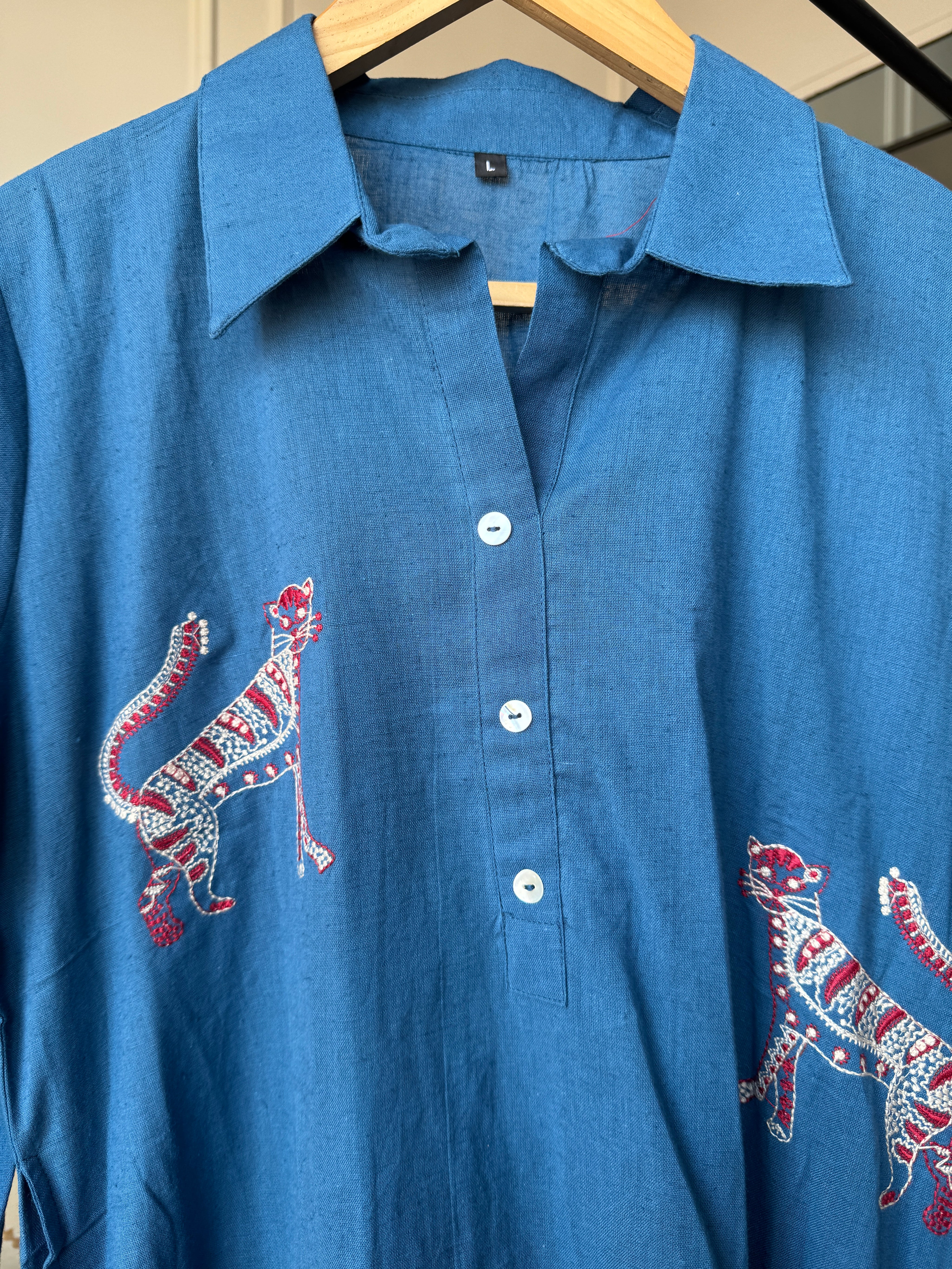 Cotton collared 2pc Set- Blue