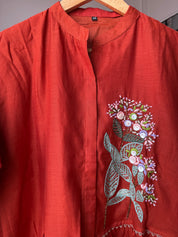 Kiki Handwork Mul Chanderi Coord Set- Rust