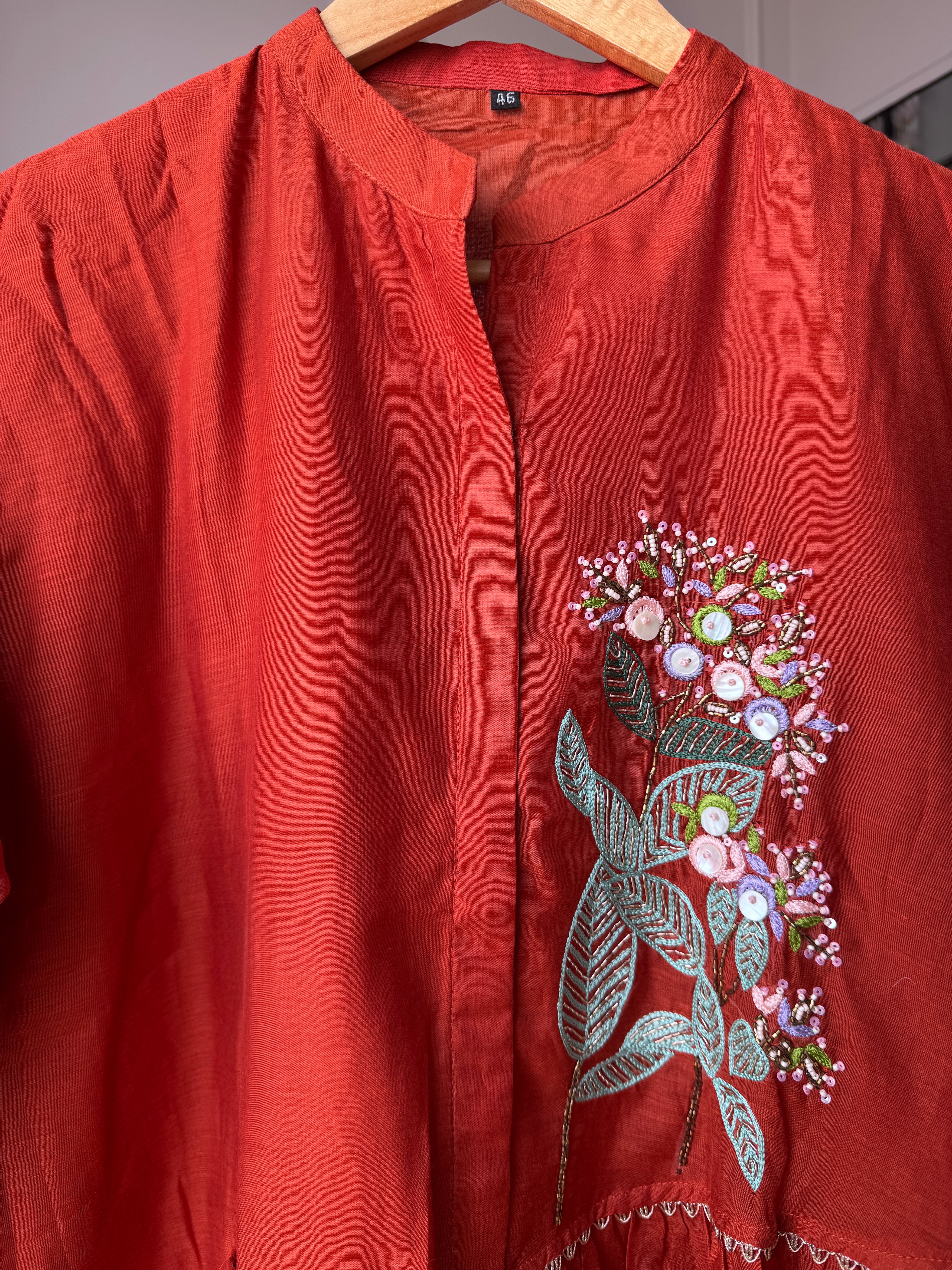 Kiki Handwork Mul Chanderi Coord Set- Rust