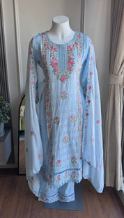 Hrishika Embroidered Rose  Dress- Sky Blue