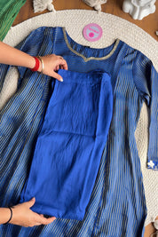 Siddhi Tissue Patchwork Aline Dress- Blue