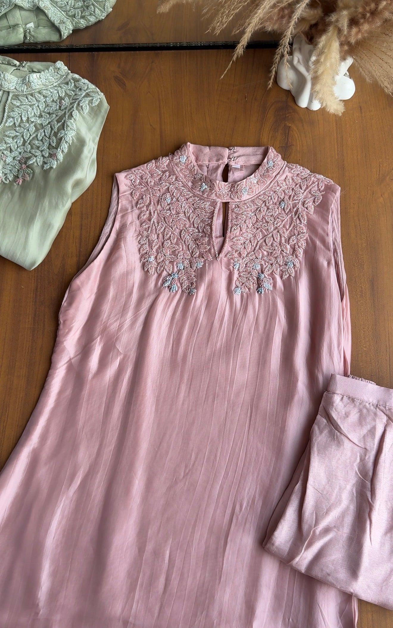 Radhika hand work high neck Coords- Baby Peach