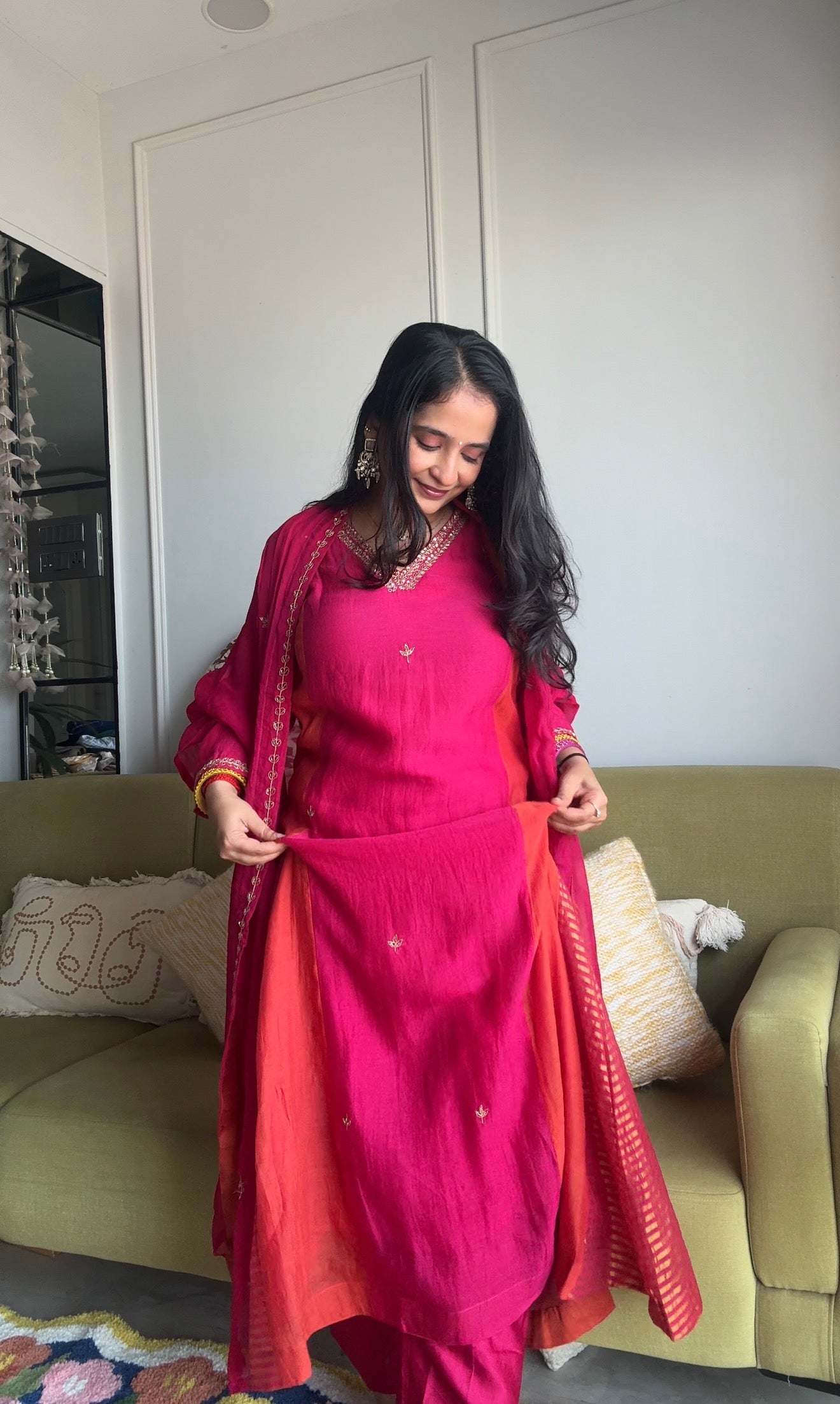 Prachi Dual Tone With Tissue PatcheDress-Pink