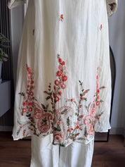 Hrida Katha Work Mul Chanderi Dress- White (Make to Order)