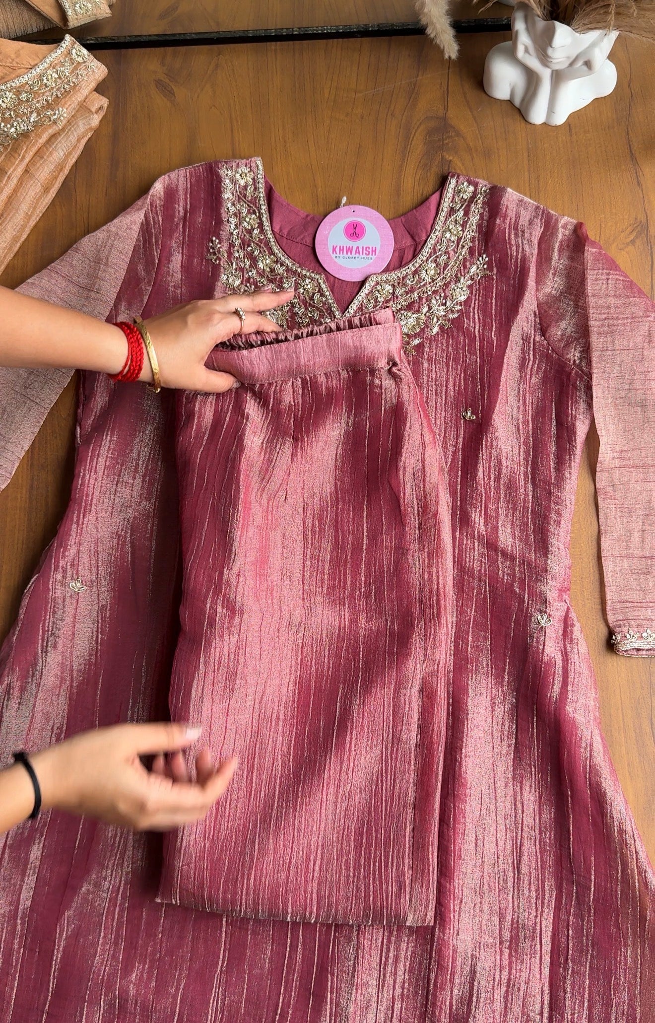 Saumya Green Emerald Hand Work Dress- Pink