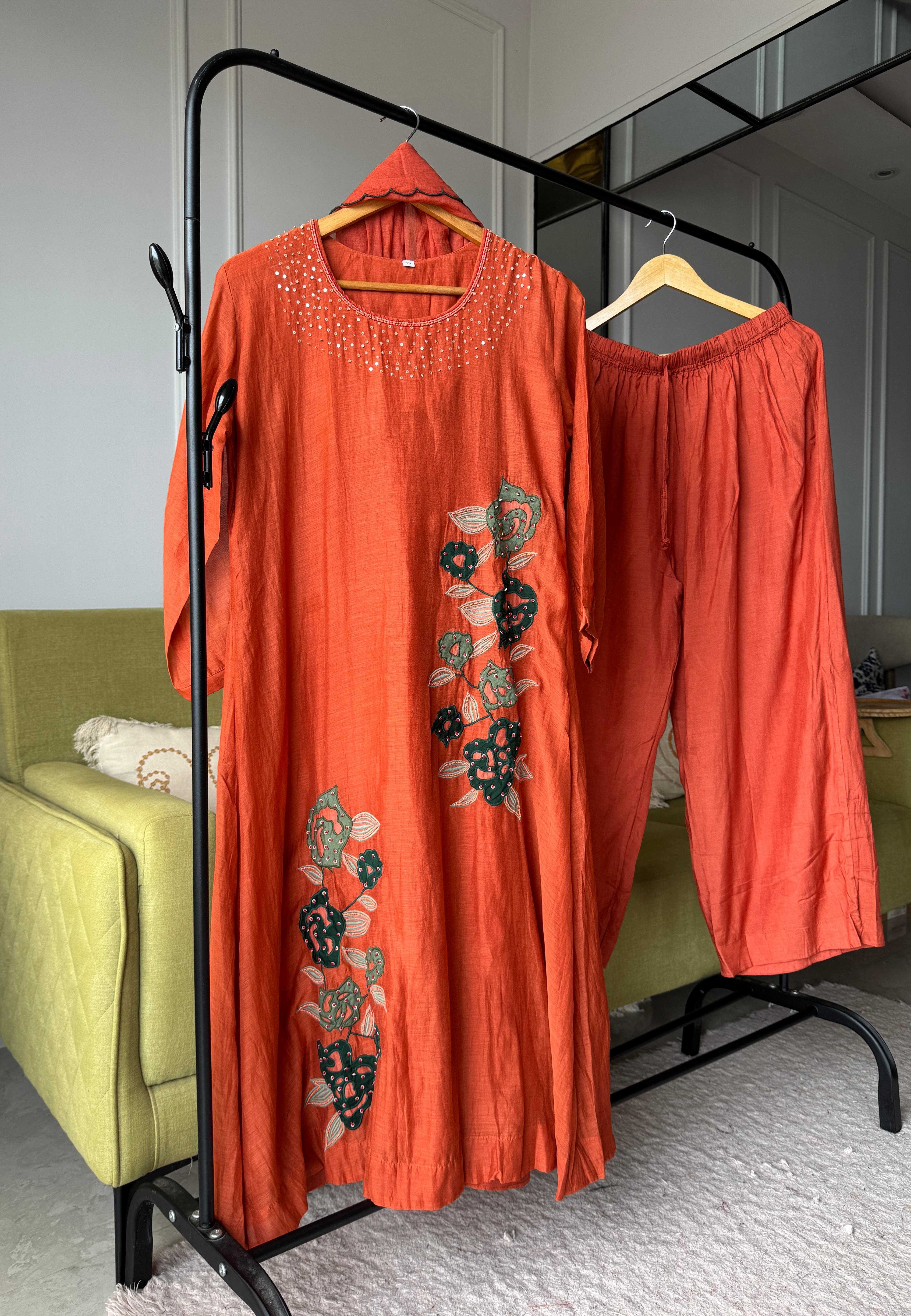 Rani mul chanderi kardana Aline dress with plazzo