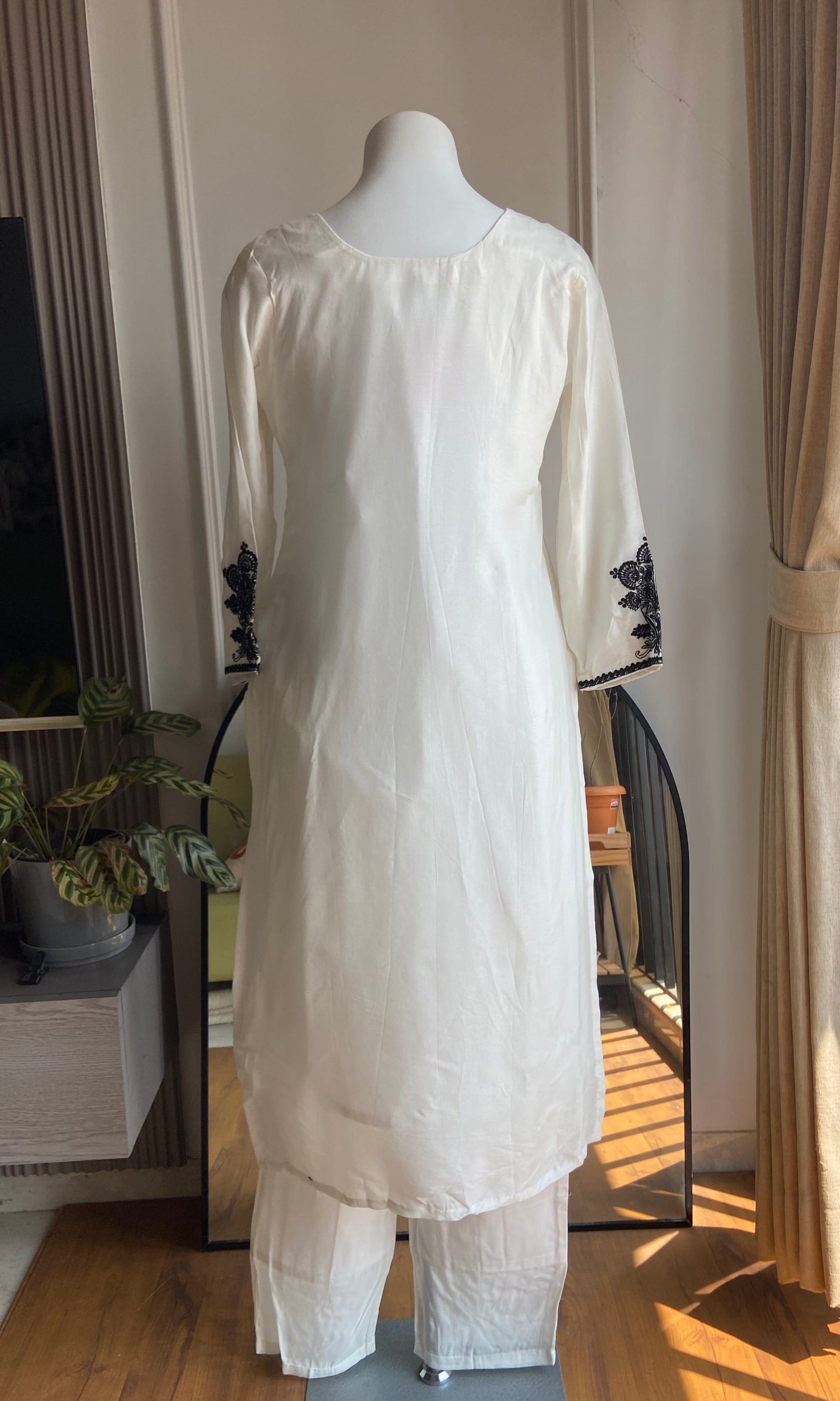 Urvi Russian Silk Embroided Dress- White