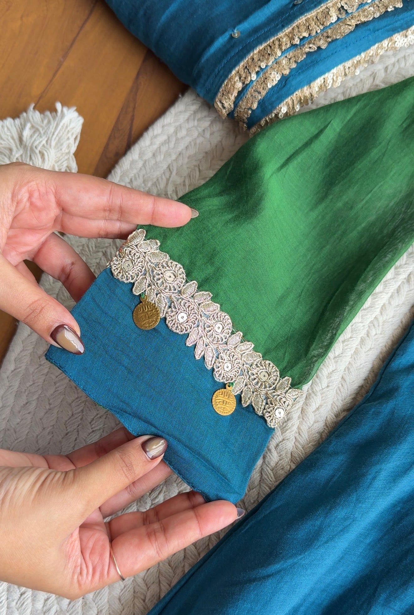 Priya Dual Tone Dress- Blue with Green