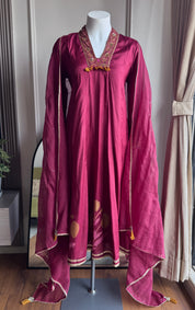 Asifa Patchwork Muslin  Dress- Maroon