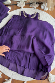 Raha Halter Neck Potli Neck Pure Handzardosi Dress- Purple