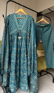 Niyati Cotton Anarkali Dress- Blue