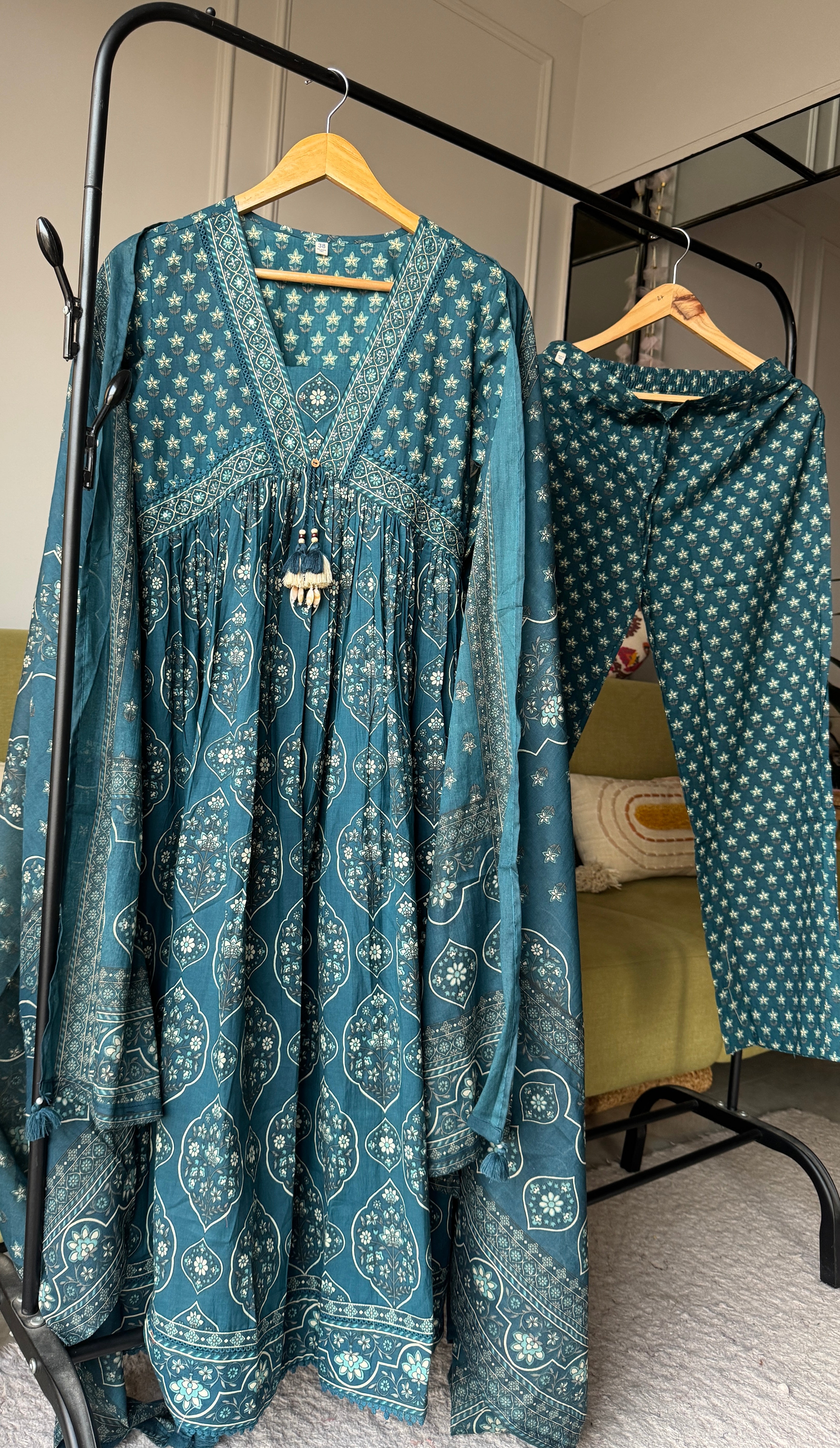 Niyati Cotton Anarkali Dress- Blue