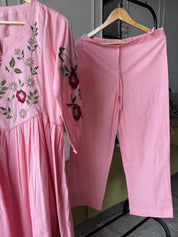 Shrishti Floral Embroided Cotton Dress-Baby Pink