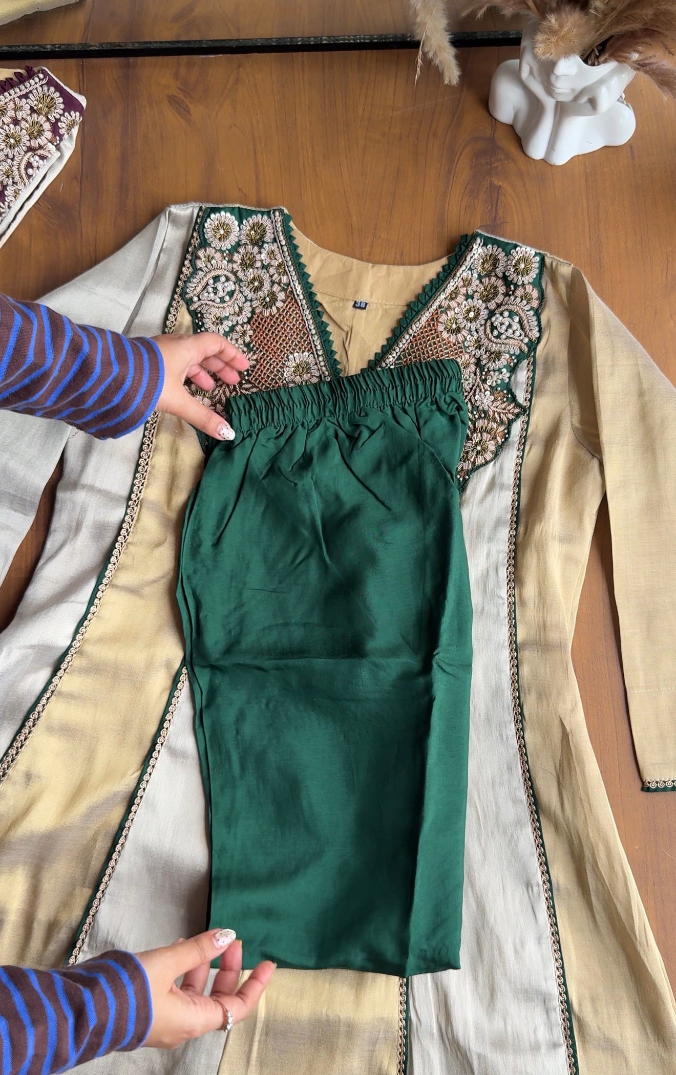 Radhika Zardoshi Dual Tone Anarkali Dress-Green