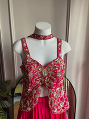 Menka crop top coord set with skirt (Rani pink)