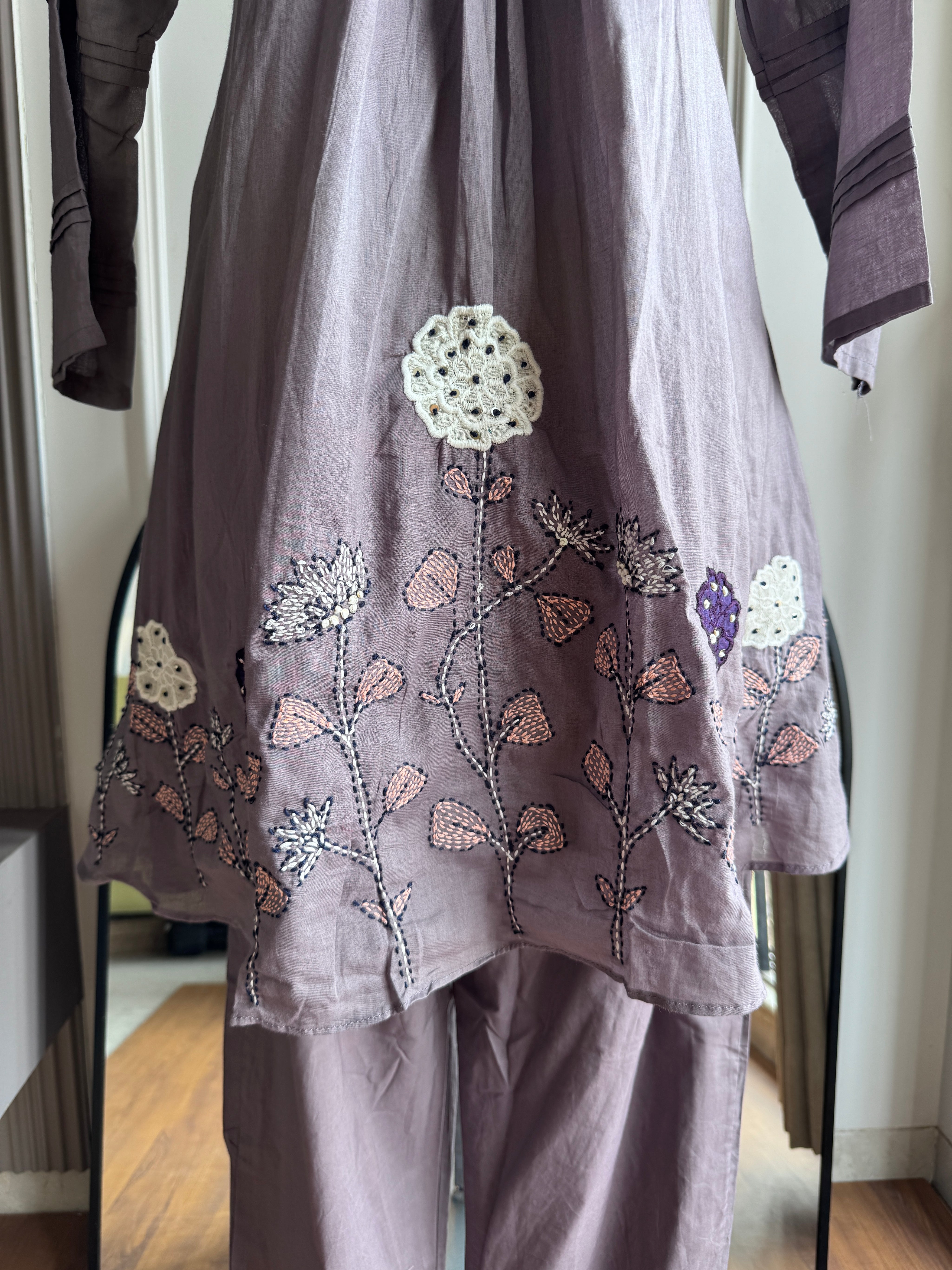 Hema Embroided Short kurta Dress-Lavender