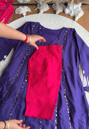 Tanisha Sequins All Over Scalloped Finishing DressWith Contrast Pants And Dupatta- Reddish Pink