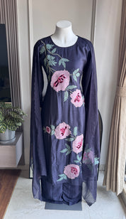 Hema Embroided  Cut Work Dress- Dark Purple