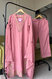 Monika Scalloped Neck Embroided Dress- Baby Pink